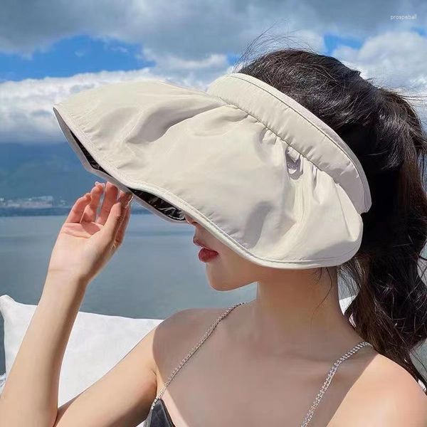 Boinas Dobráveis Viseiras de Aba Larga Concha de Verão Pára-sol Chapéus de Sol Proteção UV Uso Duplo Chapéu de Aro de Cabelo Para Mulheres Ao Ar Livre Praia