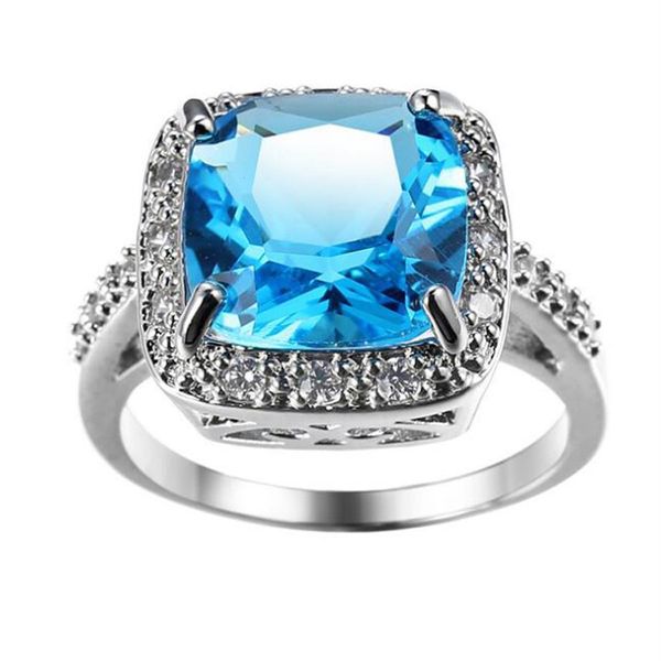 Luckyshien Sky Blue Topaz Gemstone Vintage Square Rings Jewelry 925 Серебряные обручальные кольца стерлингов для женщины Zircon2624