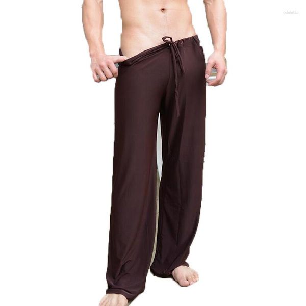 Herren-Nachtwäsche, Herren-Pyjama-Hose, niedrige Taille, modisch, sexy, locker, rutschig, für Zuhause, Eisseide, langärmelig, Loungewear, Herren-Lounge-Pijama