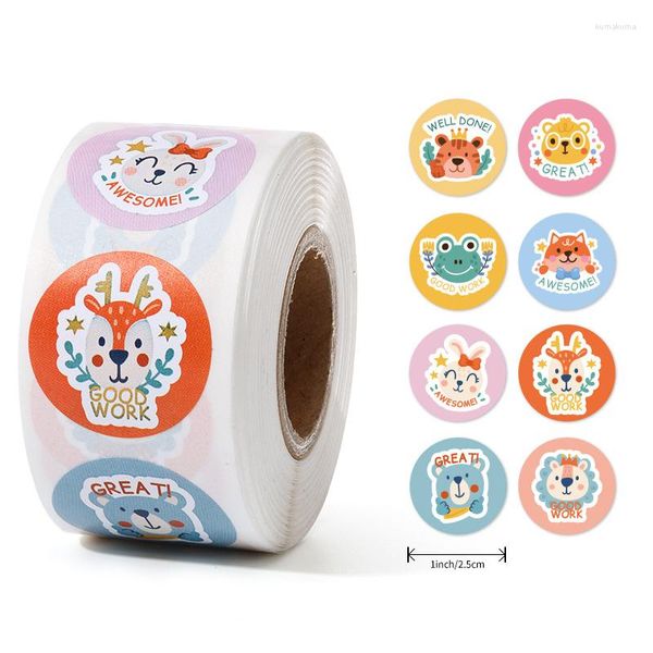 Embalagem para presente 50-500 peças 1 polegada redonda bom trabalho animal fofo professor recompensa deco adesivos logotipo coreano álbum de recortes papel geladeira