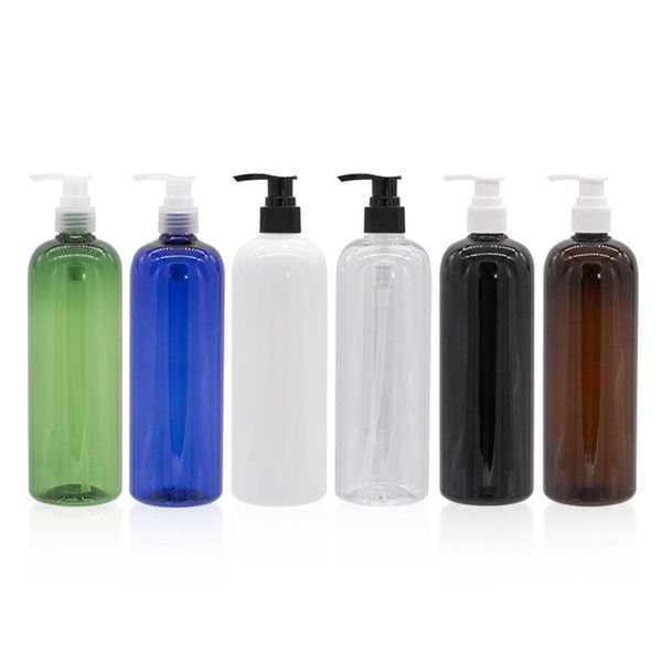 Frasco de plástico colorido de bomba dispensadora vazia de 500 ml Recipiente cosmético de 500 cc com bomba de loção para shampoo Frasco de shampoo de loção 263m