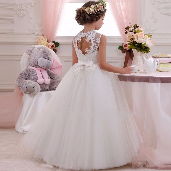 Cerimonia Abito da damigella d'onore Fiore bianco Abiti da sera per bambini per ragazza Elegante abito da sposa per bambini Abiti 10 14 anni