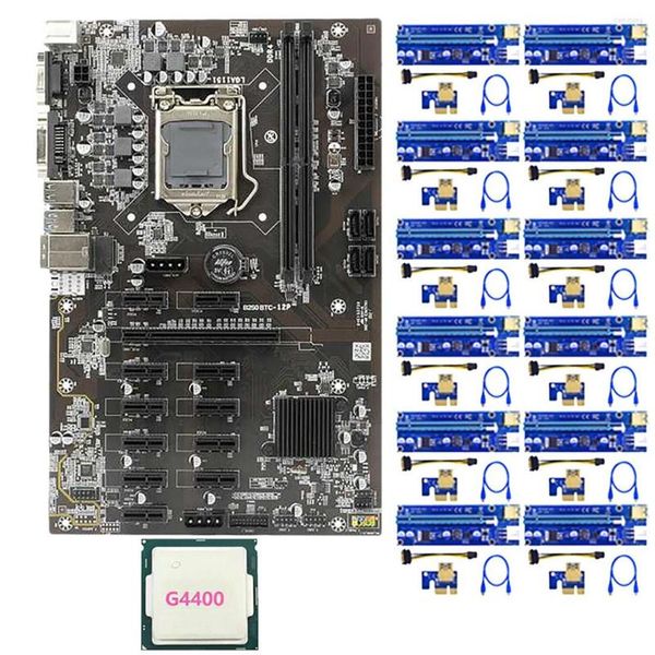 Motherboards B250 Mining Motherboard mit 12 Stück 009S PCIE Riser Card 1 G4400 CPU LGA1151 DDR4 DIMM SATA3.0 Slots für BTC