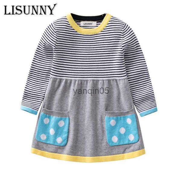 Pullover 2023 Frühling Herbst Neue Mädchen Pullover Kleid Kinder Baby Pullover Kinder Kleidung Baumwolle Gestrickte Rock Streifen Jumper Pullover 0-5y HKD230719