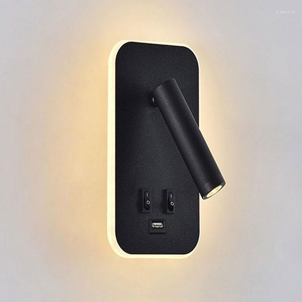 Wandleuchte LED-Lese-USB-Handy-Aufladung, kreatives Arbeitszimmer/Schlafzimmer-Nachttisch mit umschaltbarer Drehung