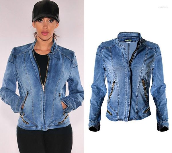 Damenjacken Herbst Frühling Frauen Jeansjacke mit Reißverschluss Motorrad Blau Oversize Sommer Damen dünne beiläufige weibliche Mäntel