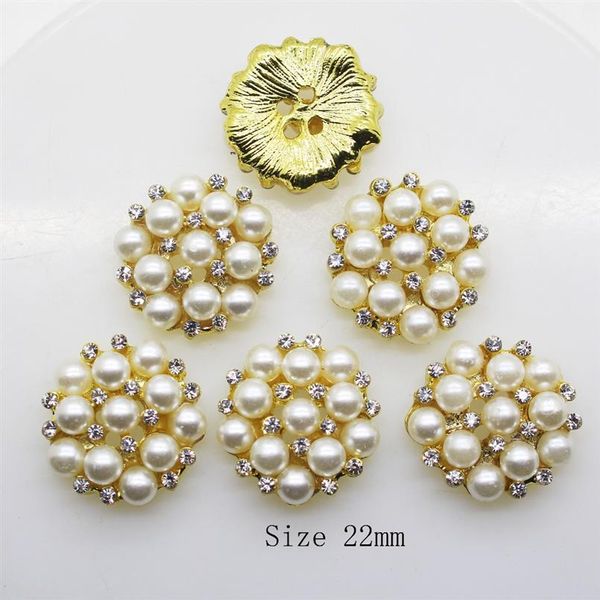 50pcs 22mm strass rotondi perla bottone decorazione di nozze fibbie fai da te accessorio argento dorato306O