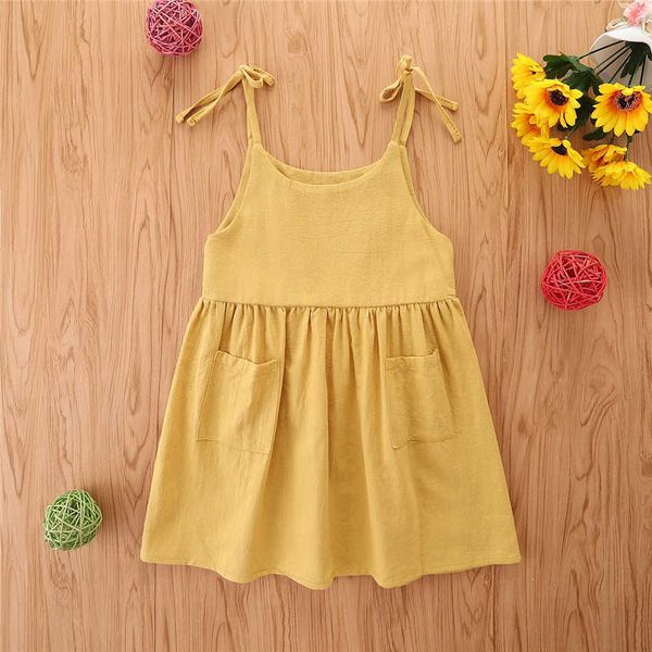 Vestidos para meninas Vestido de verão para meninas de algodão sem mangas mostarda Vestido infantil peça única R230719