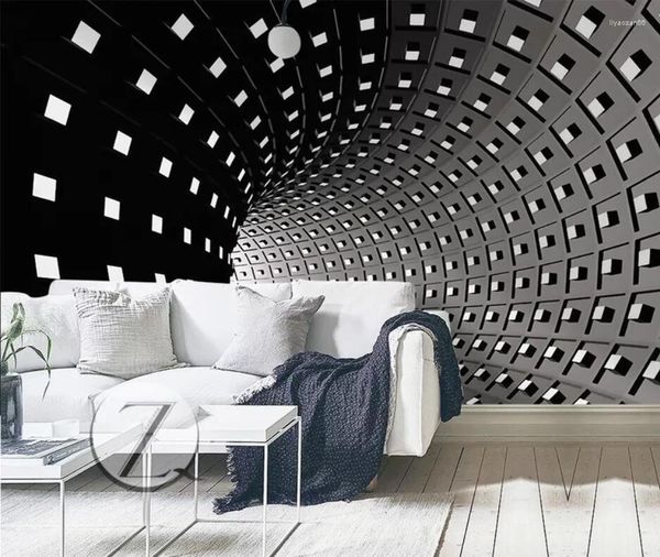 Sfondi Bacal Carta da parati personalizzata 3D Grandi murales Tempo in bianco e nero Rampa dello spazio TV Sfondo Carte da parati Decorazioni per la casa