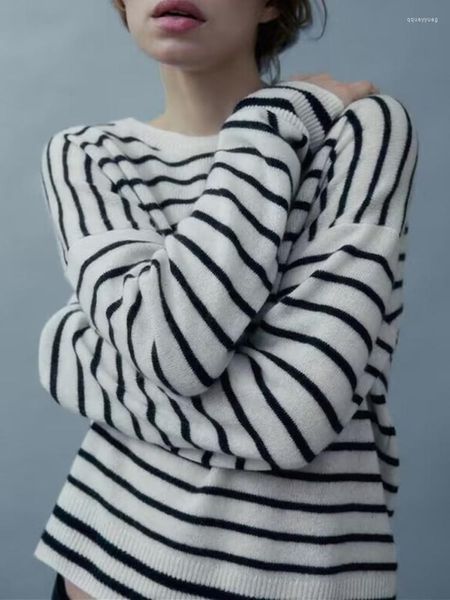 Женские свитера Женщины зеленые черные полосы вязаной свитер Thin o-выстрел Слим с длинным рукавом простая женская джемпер 2023 Весна
