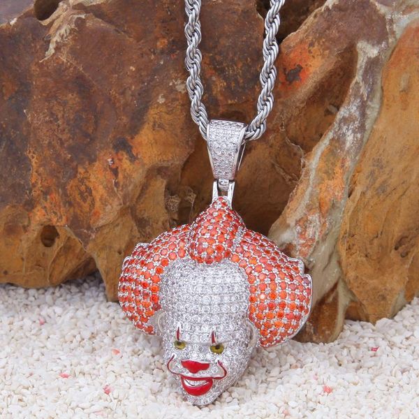 Collane con ciondolo Clown Joker Stephen King's It Horror Collana CZ Zircone Gioielli Hip Hop Catene ghiacciate Regalo Accessori Cosplay