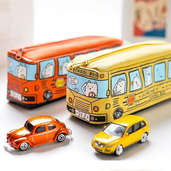 Neuheit Bus Stil Form Leinwand Stift Tasche Große Kapazität Schule Stifte Fall Liefert Bleistift Box Bleistifte Beutel Stationery273d