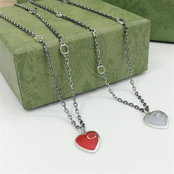 Designer-Halskette Europa Amerika Modestil Dame Gravierter Buchstabe 925 Sterling Silber Halsketten mit Emaille Single Heart Pendant2921