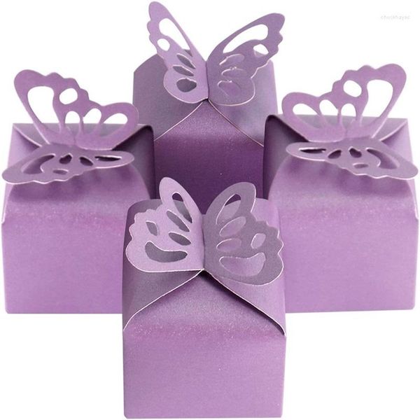 Confezione regalo 50/100 pezzi Scatole bomboniere farfalla viola Ragazza Baby Shower Candy Box Decorazione Festa Compleanno Matrimonio Piccolo