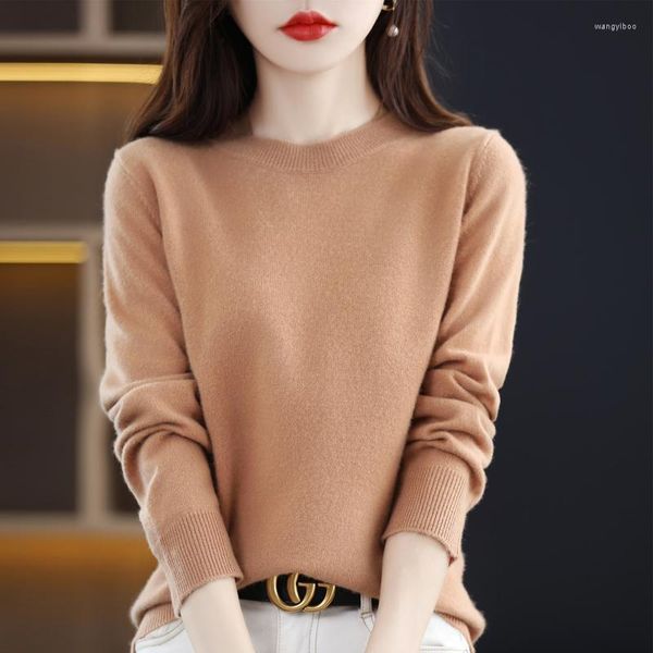 Женские свитера с чистым шерстяным кашемировым свитером O-образным вырезом пулвер