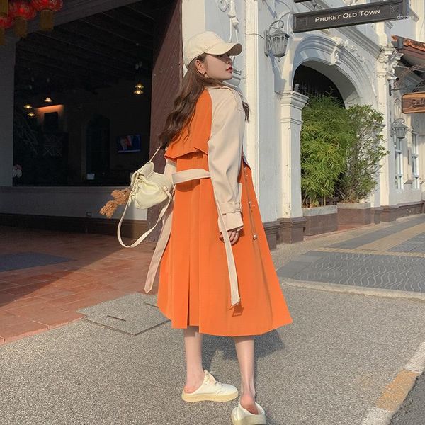 Trench Donna SuperAen Cappotto Arancione 2023 Primavera Estate Moda Casual Stile Coreano