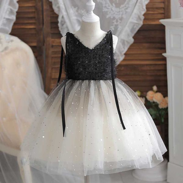 Mädchenkleider Hosenträger Pailletten Mädchenkleid 3 bis 8 Kinder Event Performance Elegantes Prinzessinnenkleid Kindergeburtstagsfeier Schwarzes Schwanenkleid R230719