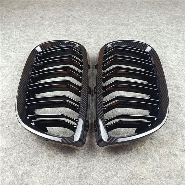 1 par de grades de carro preto brilhante de 2 ripas para série 3 E92 2006-2009 peças de automóvel ABS carbono look grade de malha renal291R