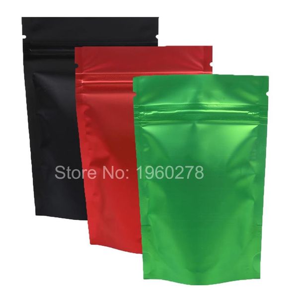 100pcs 8 5x13cm 3 3x5 1 riciclabile verde rosso nero traslucido sacchetti di stoccaggio a chiusura lampo metallizzato Mylar chiusura lampo Stand Up Bag234Q