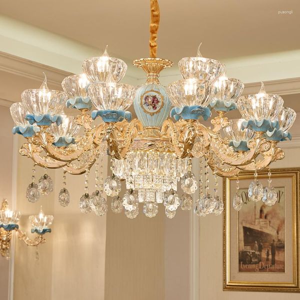 Pendelleuchten Luxus-Kristall-Kronleuchter für Wohnzimmer Klassische Leuchten Schlafzimmer Goldlampe LED-Deckenleuchte