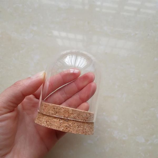 Cúpula de exibição de vidro pequena cloche com base de cortiça redonda Boneca de argila Sino de vidro de lã Capa protetora contra poeira 275Y
