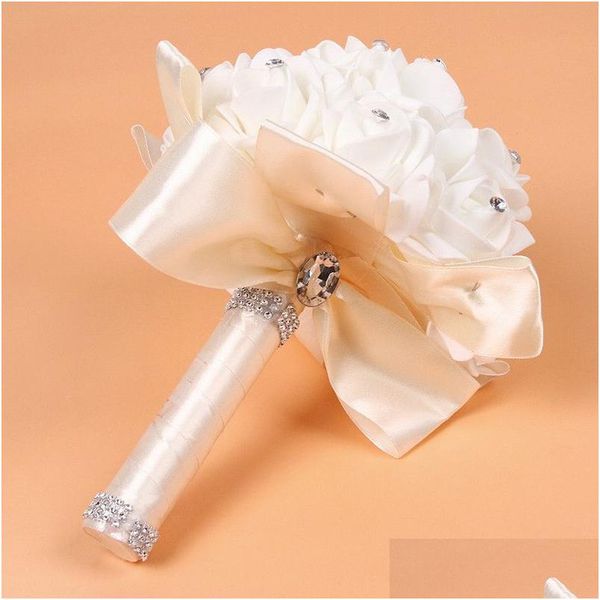 Coroas de flores decorativas 1 pç marfim decoração de casamento de dama de honra espuma rosa buquê de noiva branco cetim romântico preço gota dh3hl