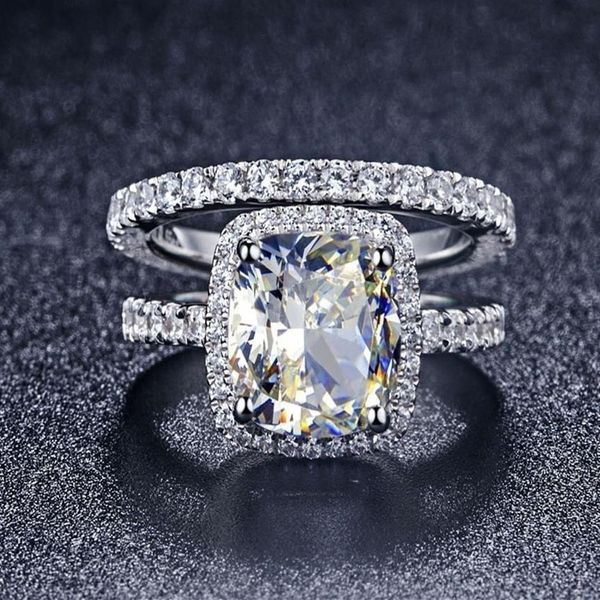 Anello di fidanzamento con diamante sintetico Princess 3 55CT intero per donna Anello nuziale in argento sterling 925 placcato oro bianco 18 carati275E