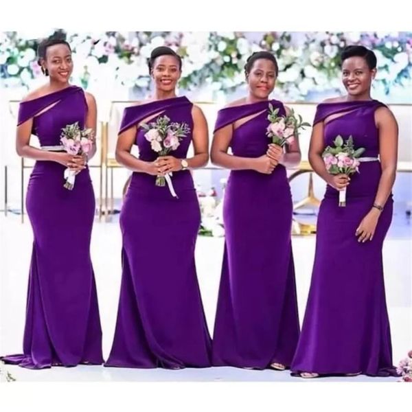 Vestidos de dama de honra sexy ombro a ombro Roxo até o chão Vestidos para convidadas de casamento Vestido de dama de honra júnior Seda elástica como cetim Pa218x