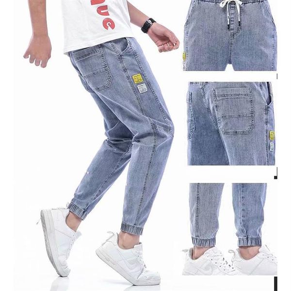 Nuovi prodotti Jeans larghi Jeans con coulisse in vita Uomo Streetwear Polsino elastico Kpop Abbigliamento Casual Gamba larga Harajuku Grigio Blu304o