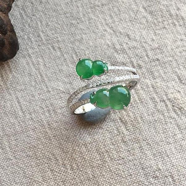 Кластерные кольца натуральный гетан джаспер двойной тыкв открывается регулируемое кольцо в китайском стиле ретро -шарм женский бренд серебряные украшения