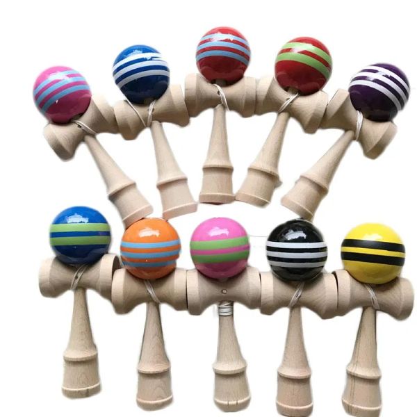 Verkoop Strepen lijn Kendama Ball Big size 18.5*6 cm Japanse Traditionele Houten Kendama Ball Game Speelgoed Onderwijs gift Kendama Ball Houten Speelgoed LL