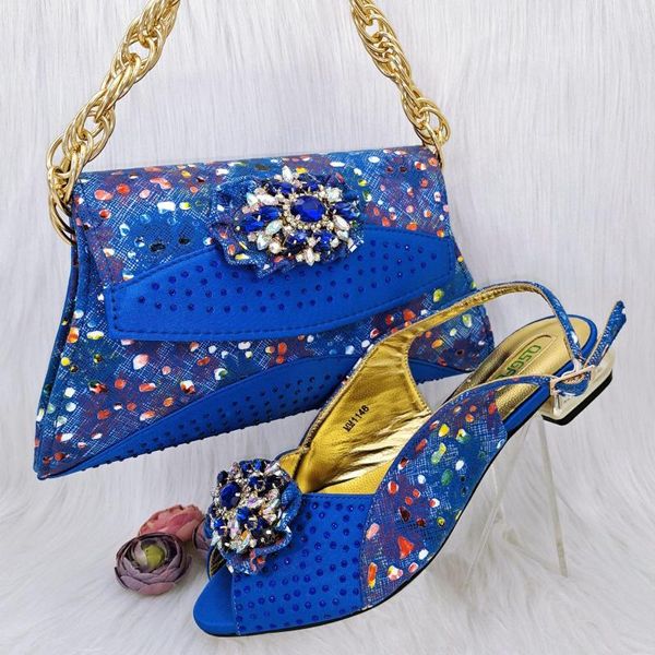 Платье обувь Doershow African и Satching Satching Set с синим цветом продажи женщин итальянца для вечеринки HRF1-17