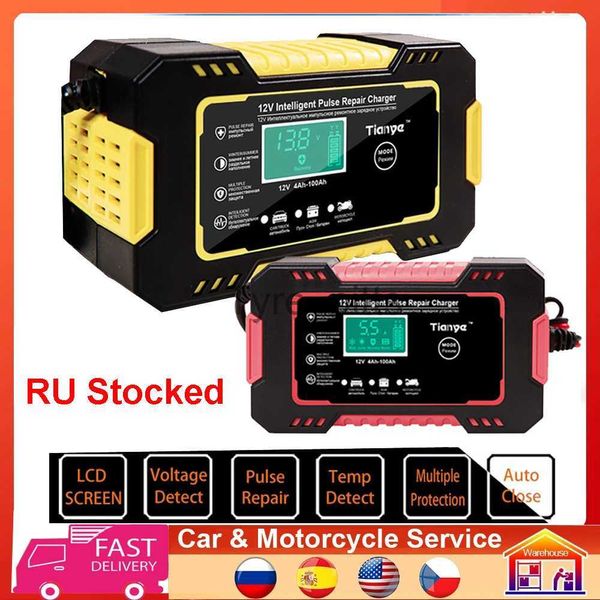 Caricabatterie per altre batterie Caricabatteria per auto 12V 6A per batteria al piombo umida e asciutta Display LCD digitale automatico Caricabatterie per riparazione impulsi di potenza intelligente x0720