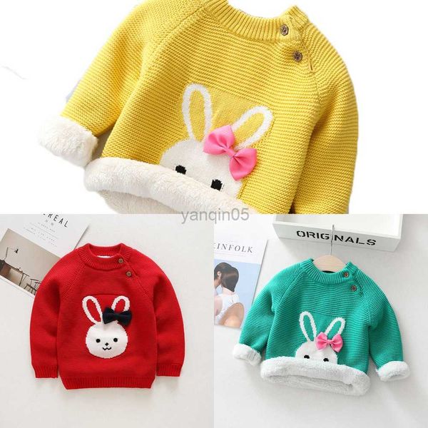 Pullover Inverno Caldo Abbigliamento per bambini Maglione infantile per bambini Bambina Ragazzi Cartoon Coniglio Peluche Pullover Maglioni solidi per bambini HKD230724