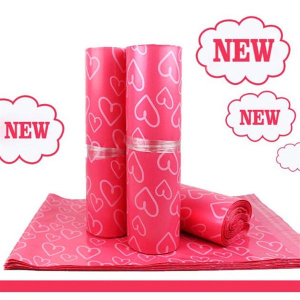 28x42cm Pink Heart poly mailer sacchetti di plastica per imballaggio prodotti posta dal corriere forniture per lo stoccaggio mailing autoadesivo pac281M