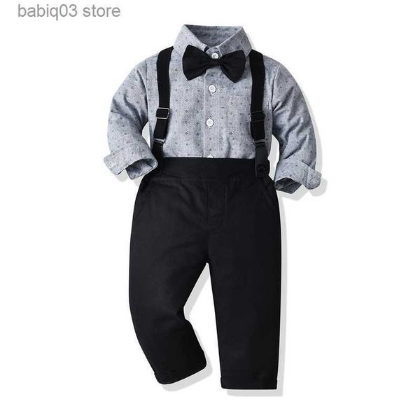 Conjuntos de roupas 2023 novo vestuário infantil de duas peças com gola polo manga longa camisa de algodão jacquard calça cinta T230720