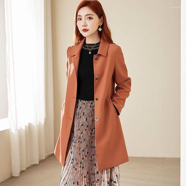 Trench Coats Feminino 2023 Manga Longa Jaqueta Estilo Coreano Sólido Moda Elegante Jaquetas e Seios Simples Feminino X132