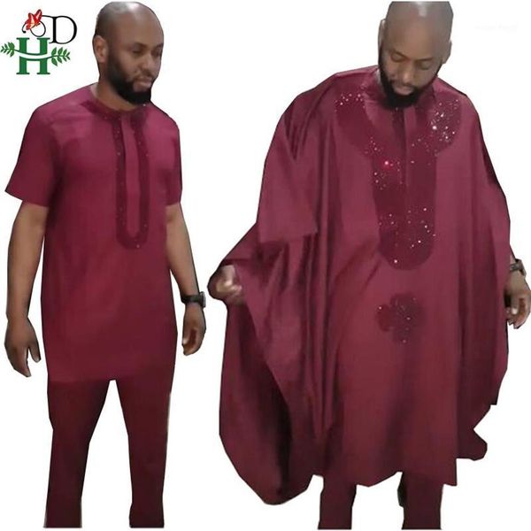 HD agbada africano roupas masculinas ternos roupões calças 3 peças conjunto de roupas dashiki masculinas tradicionais africanas com strass1244i