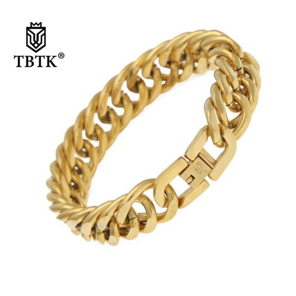 Catena a maglie TBTK 12mm 15mm Larghezza Braccialetti classici Oro Bracciale stile semplice Miami Mens Wristband Jewlery Elegante punk Trendy224e