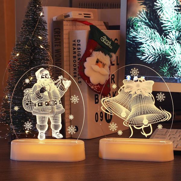 Tischlampen 3D Nachtlicht Weihnachtsdekoration LED Lampe Weihnachten Schneemann Glocke Acryl Beleuchtung Ornament USB Charge Festival Supplies