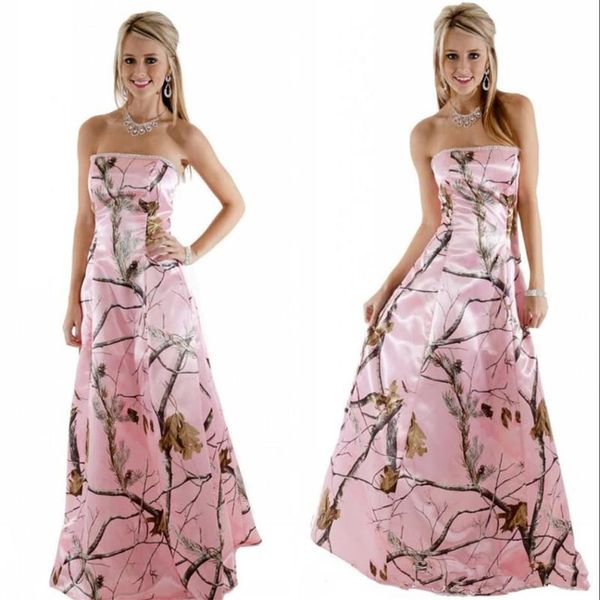 Vintage Country Pink Camo Brautkleider mit kristallbesetztem, trägerlosem Ausschnitt Realtree A-Linie Brautkleider Wedding Wears323I