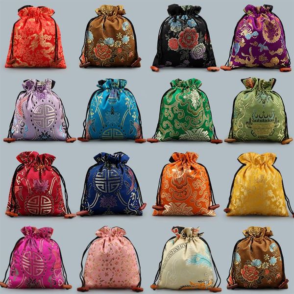 Sacs d'emballage en brocart de soie de haute qualité pour bijoux de voyage Bracelet Collier Sac de rangement Cordon Lavande Épices Pochette 5289y