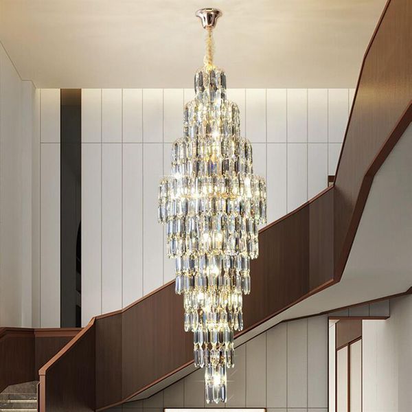 Многослойные длинные хрустальные люстры курят серая лестничная лампа AC110V 220V Luxury Cristal El Lobby Lights242f