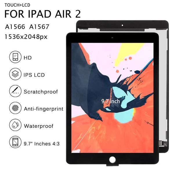 Yinwo tablet PC ekranları iPad Air 2 LCD A1567 A1566 Ekran Dokunmatik Ekran Değiştirme Sayısallaştırıcı Montajı277n