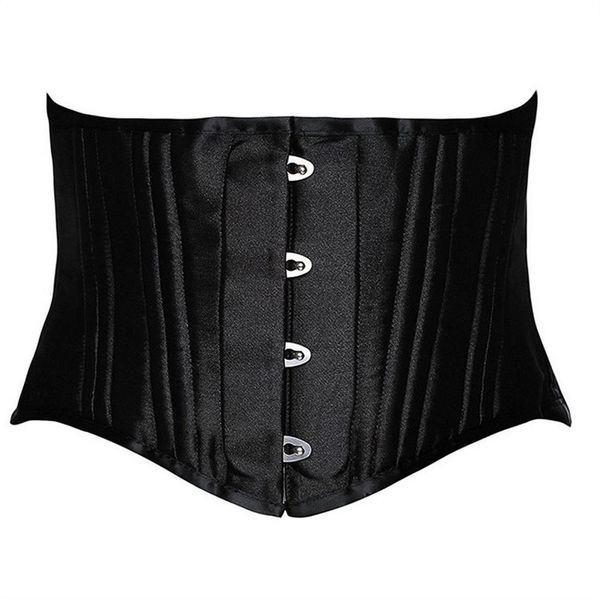 24 Double Flat Boned Short Torso Steel Boned Waist Trainer Body Shaper Satin Underbust Corset Women Slimmerbelt Black White XS-3276u