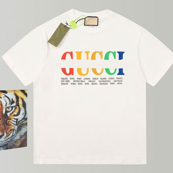 2023 New Simple Style English Alphabet LOGO T-shirt a maniche corte Advanced Fashion Tee Arcobaleno Graduale elemento di cambiamento T-shirt da uomo e da donna