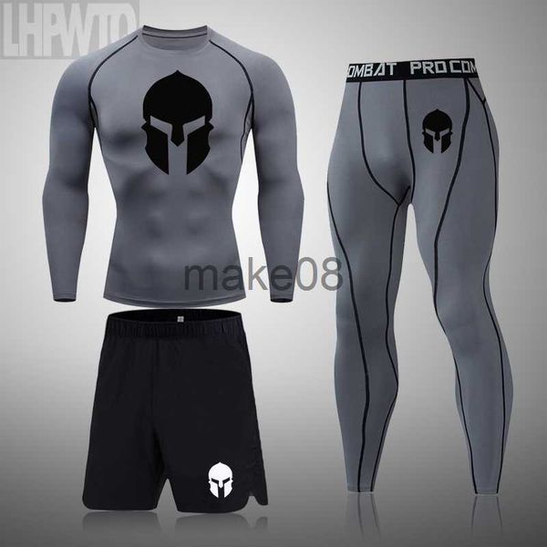 Fatos de treino masculinos Spartan Conjunto de corrida de compressão MMA Camiseta manga longa Calças masculinas Roupas fitness apertadas Academia Jogging Rashguard Terno esportivo J230720