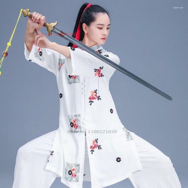 Этническая одежда 2023 Китайская винтажная одежда Тай Чи Wushu Martial Art ormiform National Flower Print Утренние упражнения