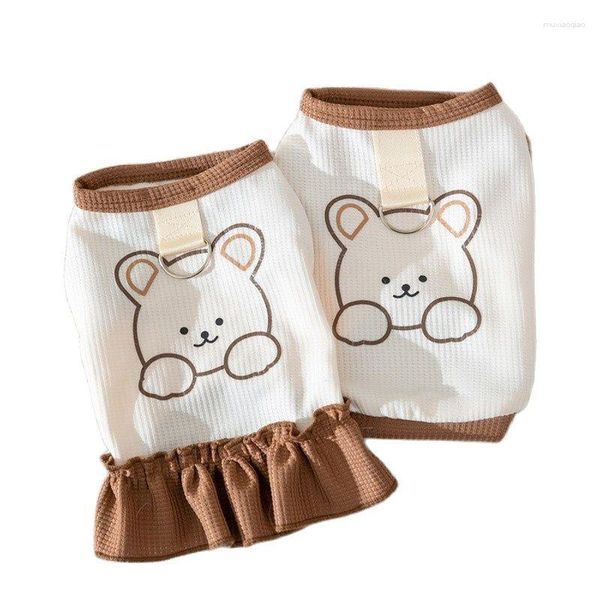 Vestuário para cães 2023 Fofo Urso Tração Casal Terno Cachorrinho Colete Vestido de pelúcia Pet Verão Bichon Saia plissada Desenho animado Roupas pequenas XS-XL