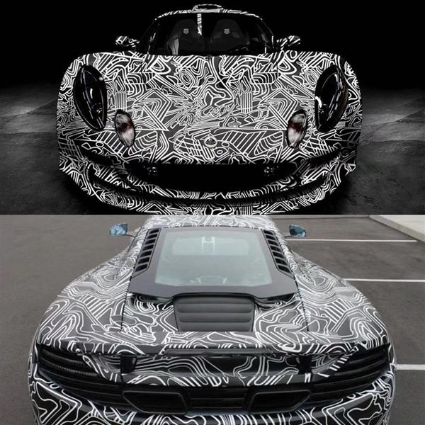 Schwarz Weiß Camouflage Vinyl Wraps Selbstklebende PVC Folie Auto Wrap Racing Auto Camo Aufkleber Fahrzeug DIY Aufkleber mit Air Release245L